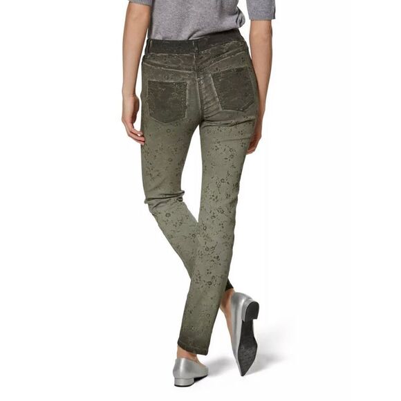 MADELEINE Slim Five Pocket with Flock Print Ombré Effect in Sage Green, Size 8P - Picture 3 of 16